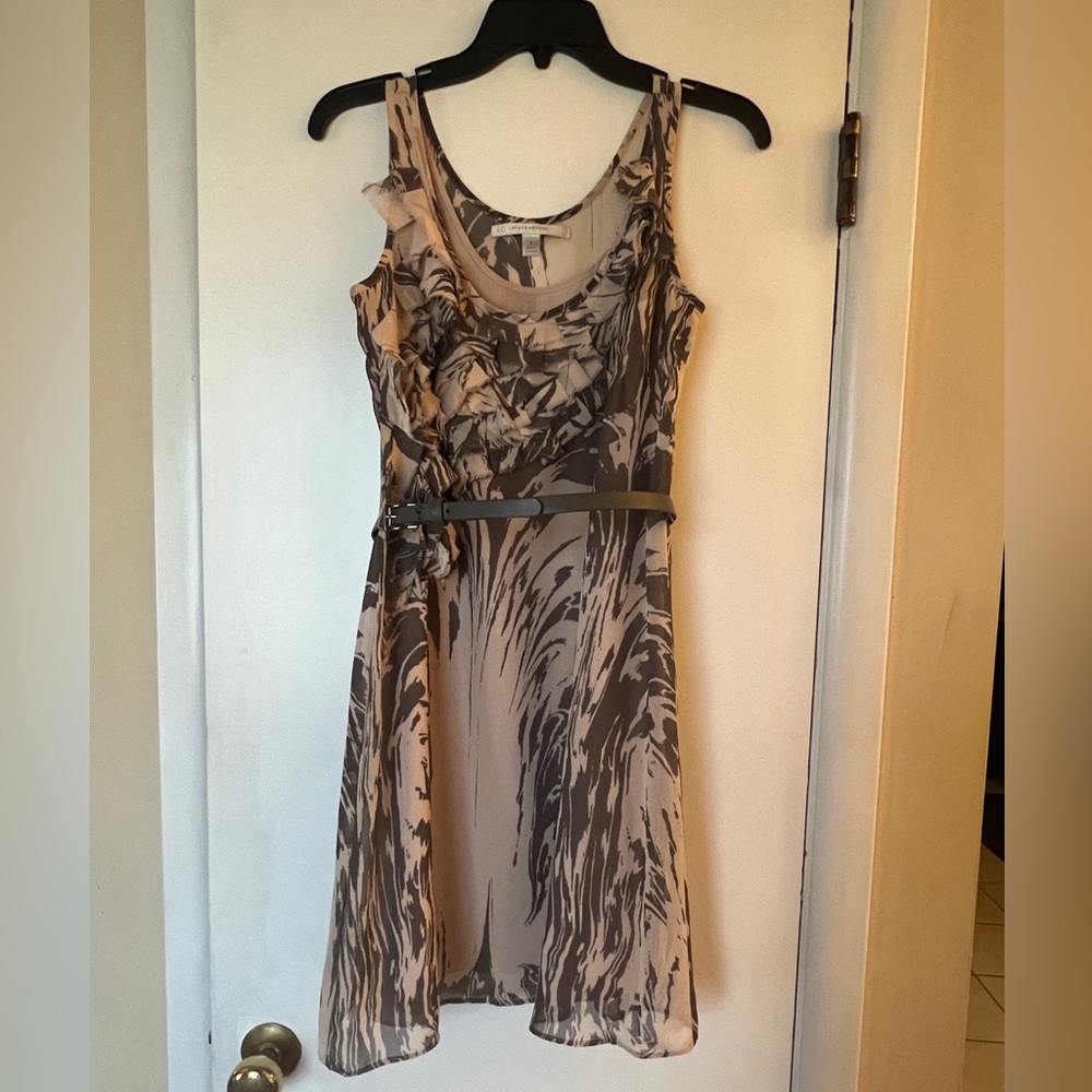 LC Lauren Conrad Beige/Gray Dress with Gray Belt